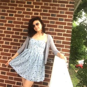 Blue flower print babydoll dress